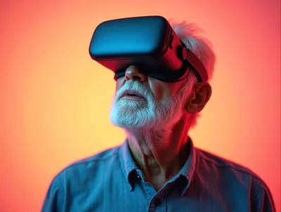 Senior Man Experiencing Virtual Reality Headset