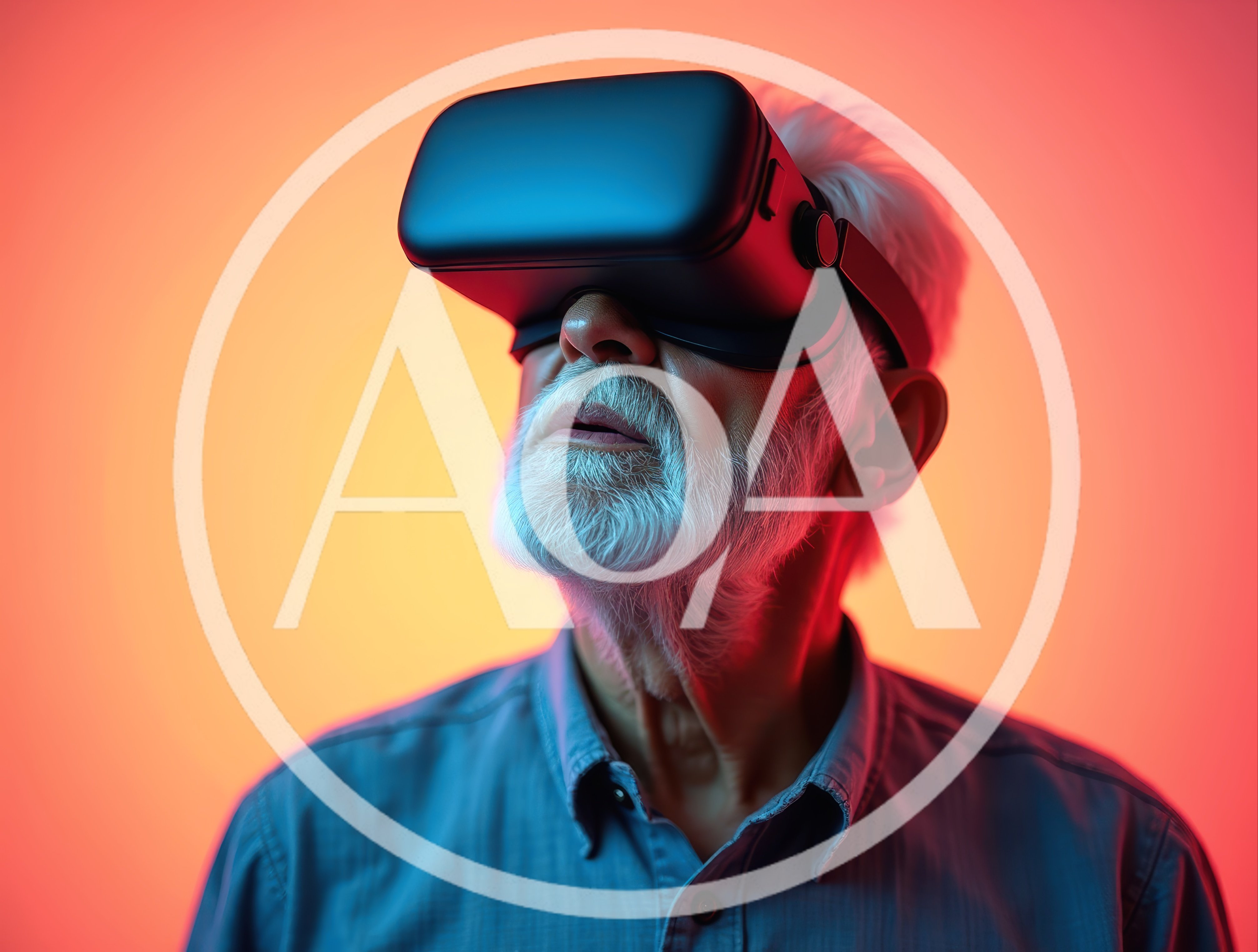 Senior Man Experiencing Virtual Reality Headset