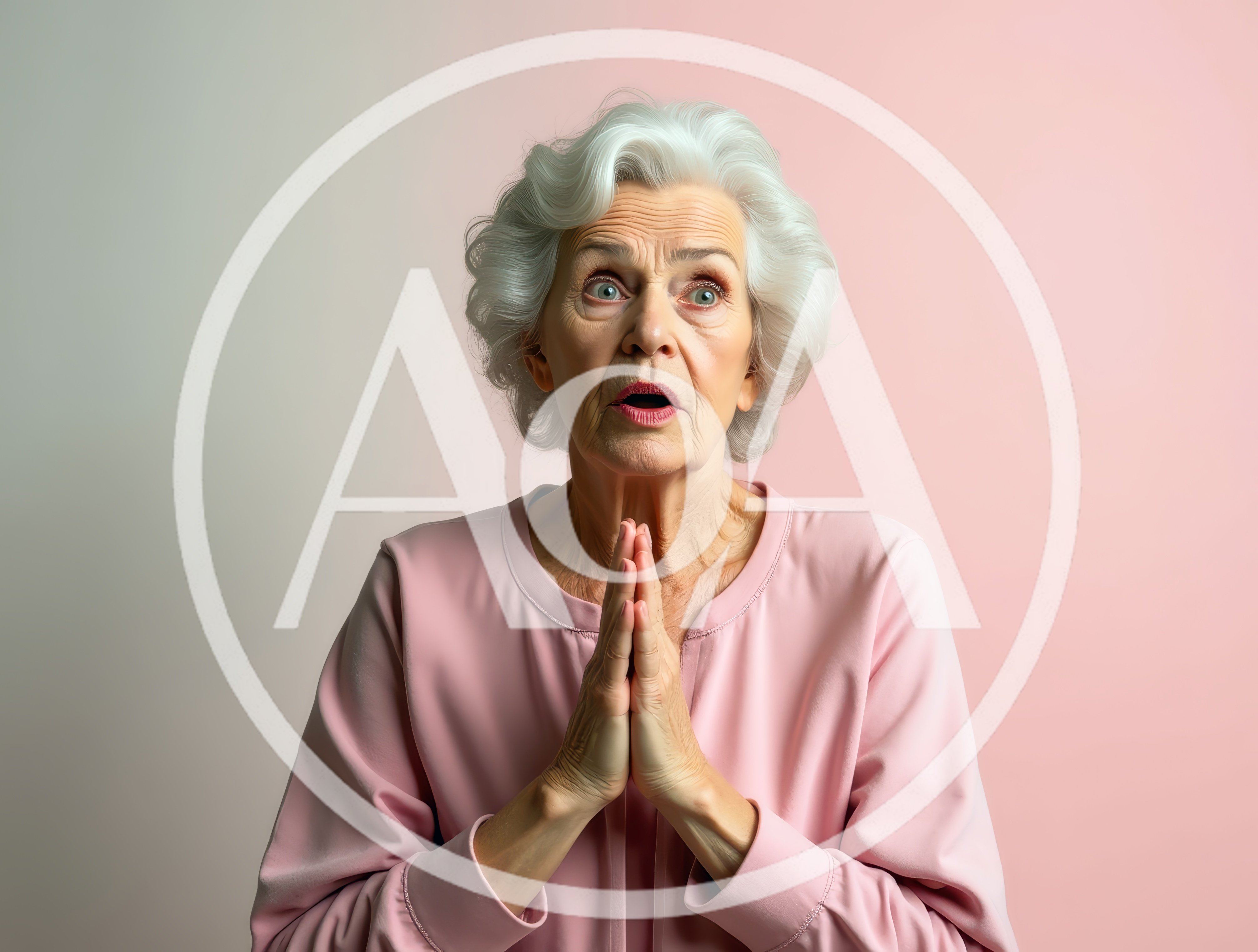 Elderly Woman Praying With An Expression Of Awe