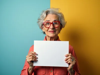 Senior Woman Holding Blank White Sign