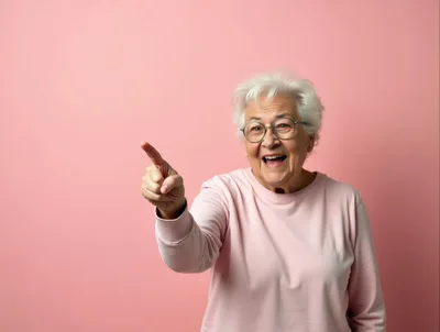 Cheerful Elderly Woman Pointing At Something