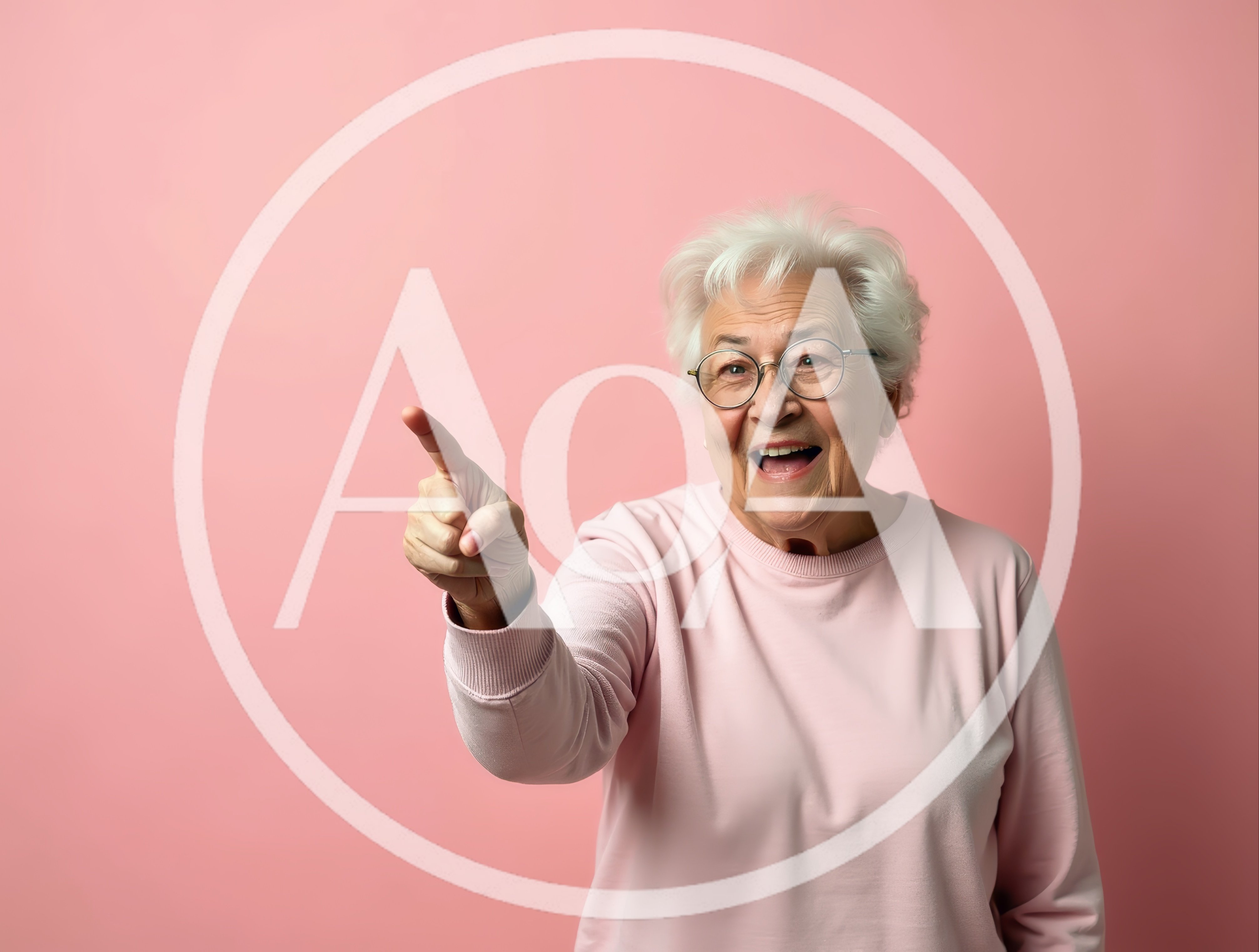 Cheerful Elderly Woman Pointing At Something