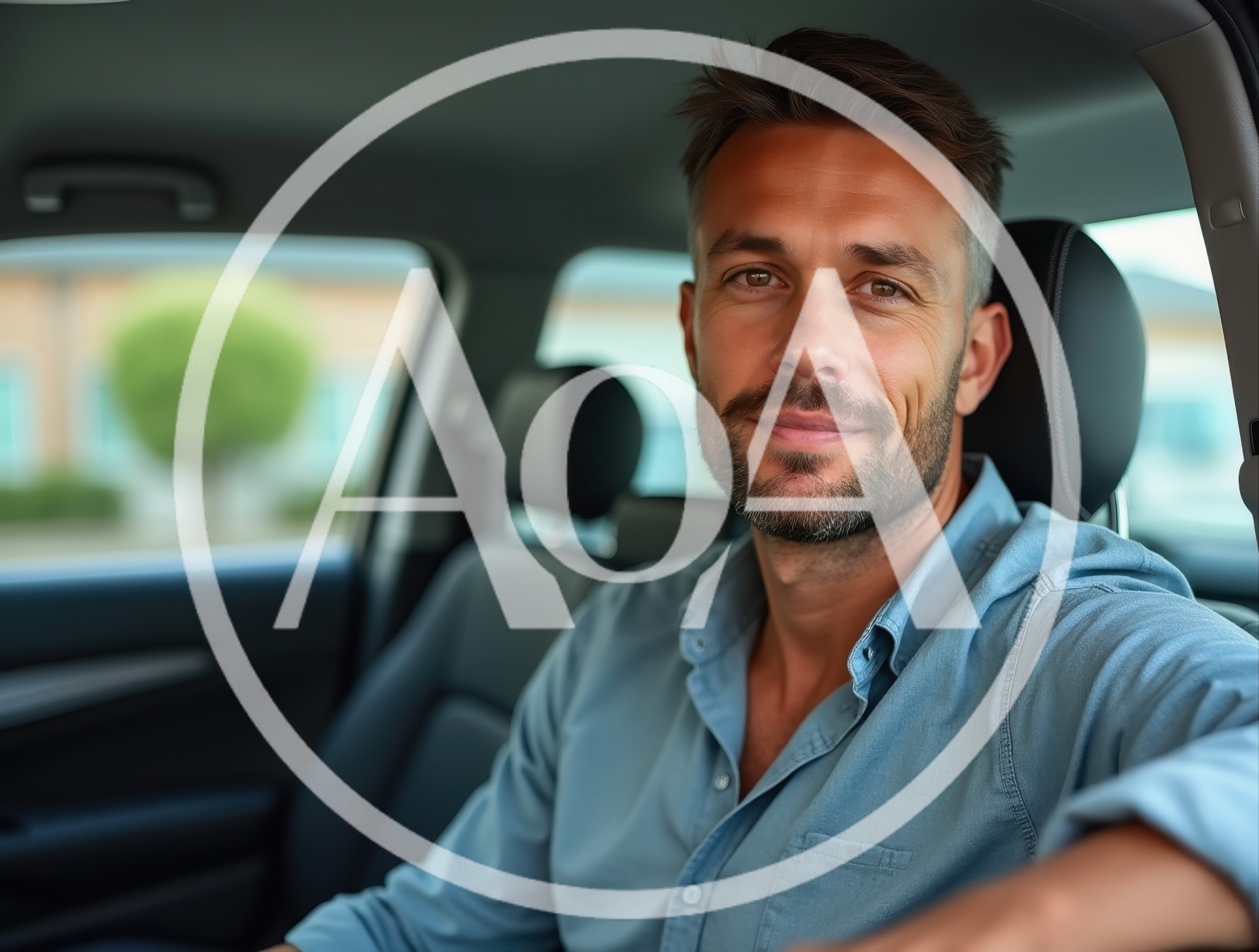 Handsome Man Sitting In The Passenger Seat Of A Car