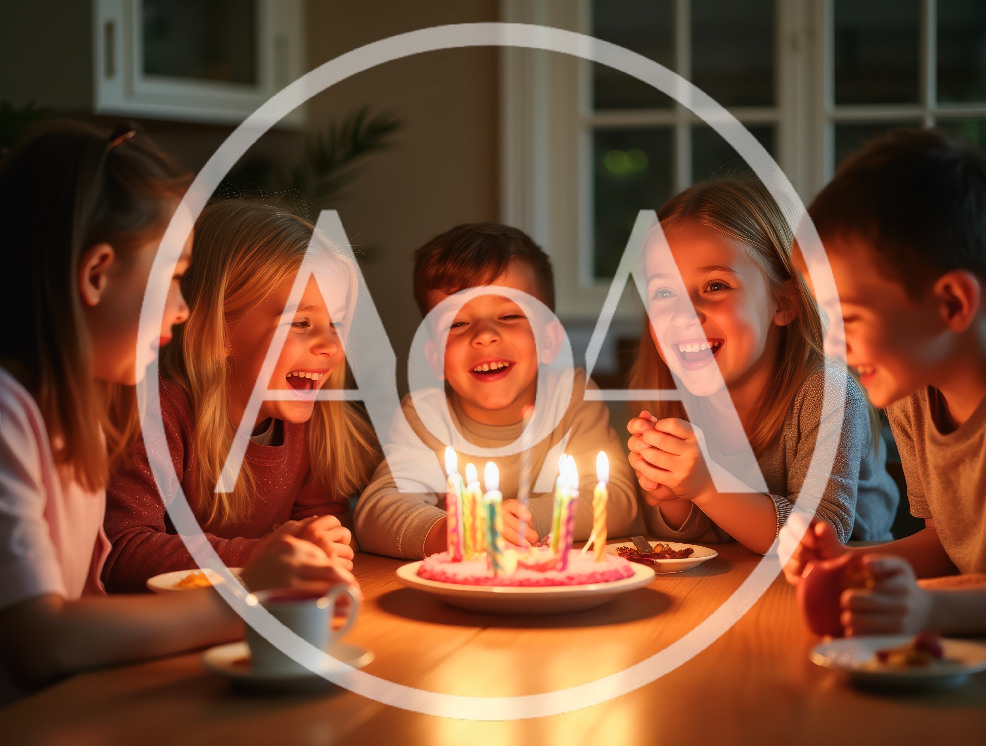 Group Of Children Celebrating A Birthday With Cake