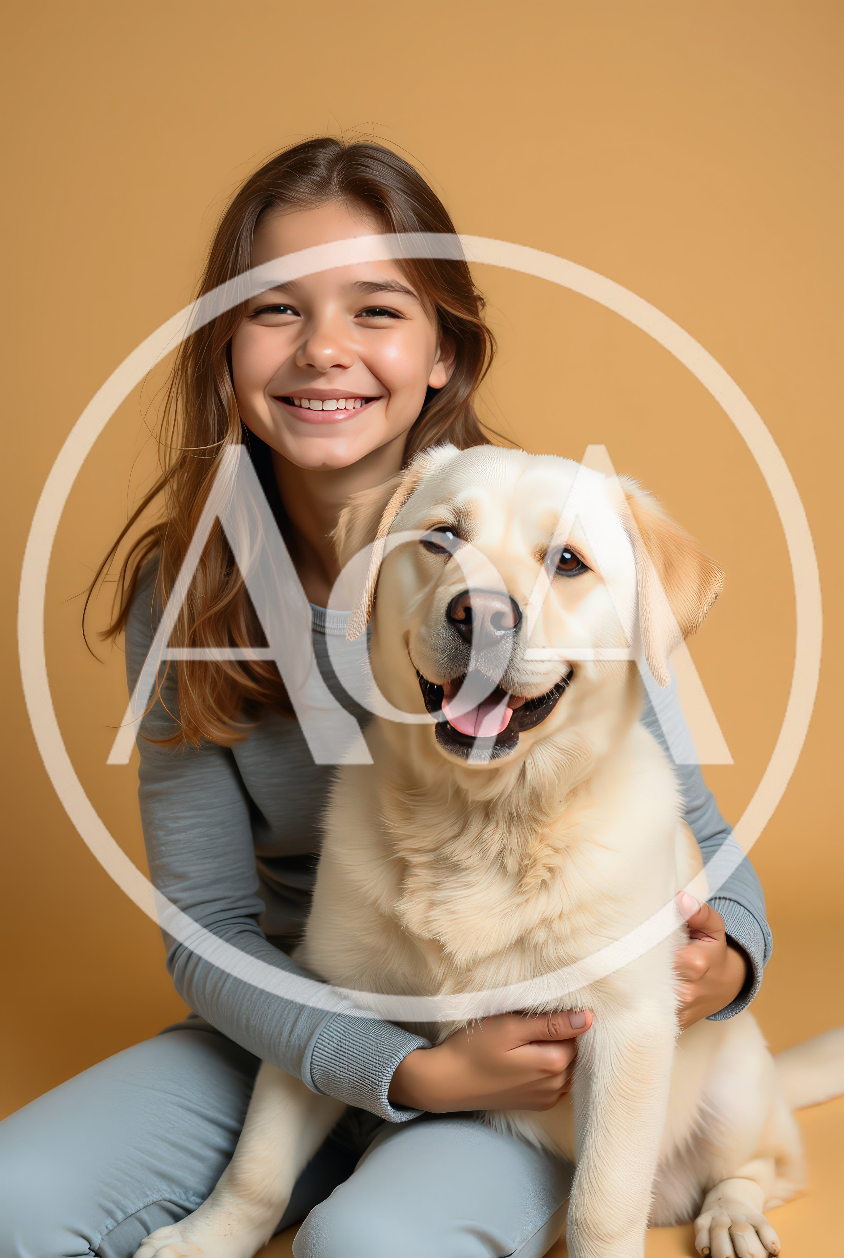 Happy Young Girl Hugging Her Golden Labrador Retriever