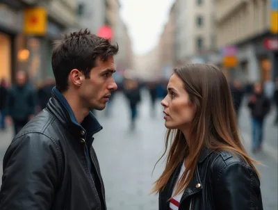 Young Couple Having A Serious Conversation On City Street