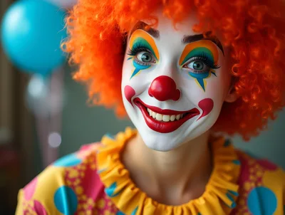 Portrait Of A Smiling Clown With Orange Wig