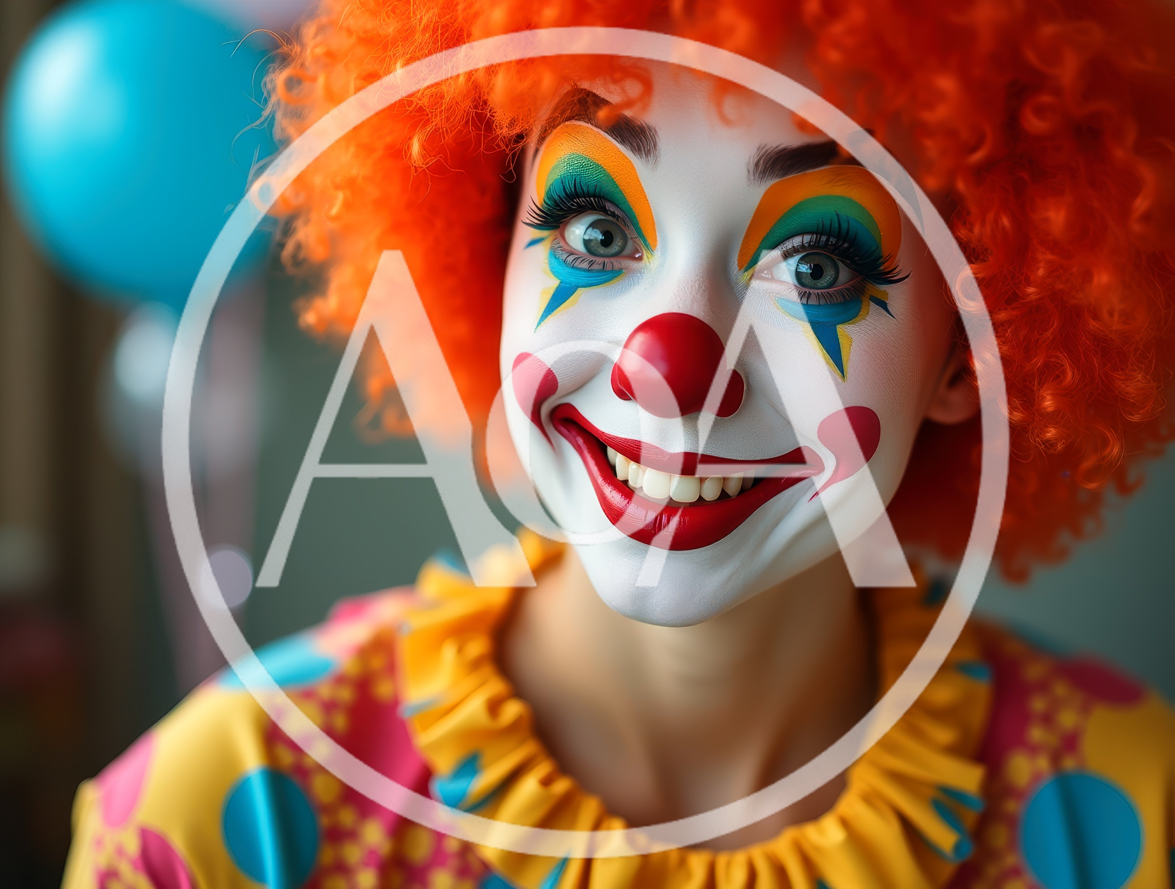 Portrait Of A Smiling Clown With Orange Wig