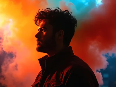 Profile Portrait Of A Man Against Colorful Smoke