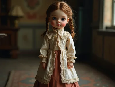 Vintage Style Doll With Braided Hair In Antique Room