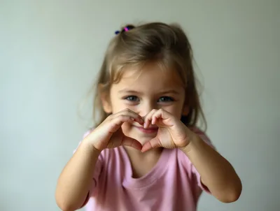 Little Girl Making Heart Shape With Hands