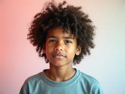 Portrait Of A Young Boy With Curly Hair