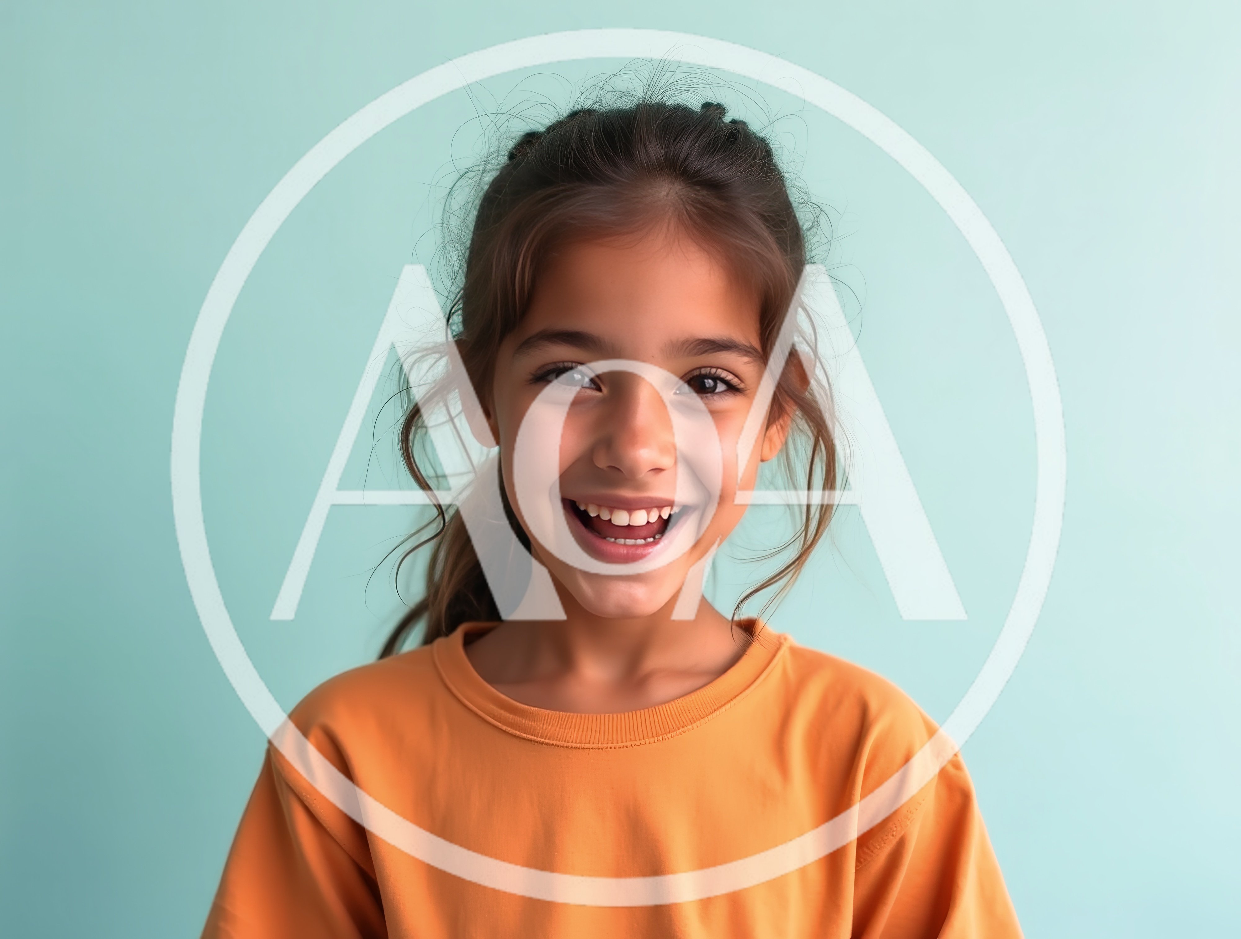 Happy Young Girl Smiling Against A Light Blue Background