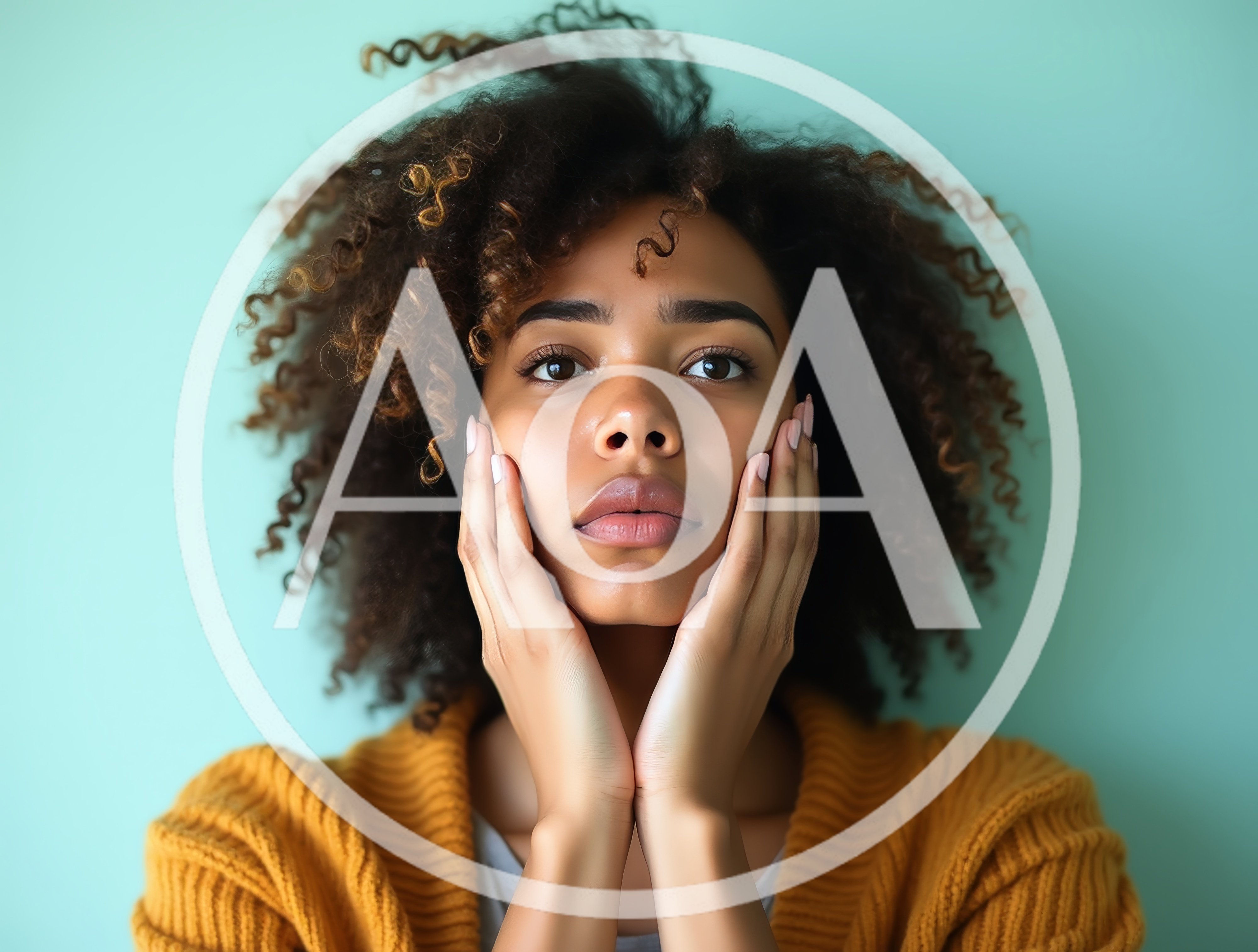 Young Woman With Curly Hair Touching Her Face
