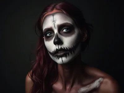 Woman With Intricate Skull Makeup For Halloween