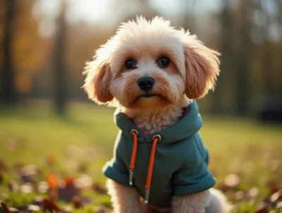 Adorable Fluffy Puppy Wearing A Green Hoodie