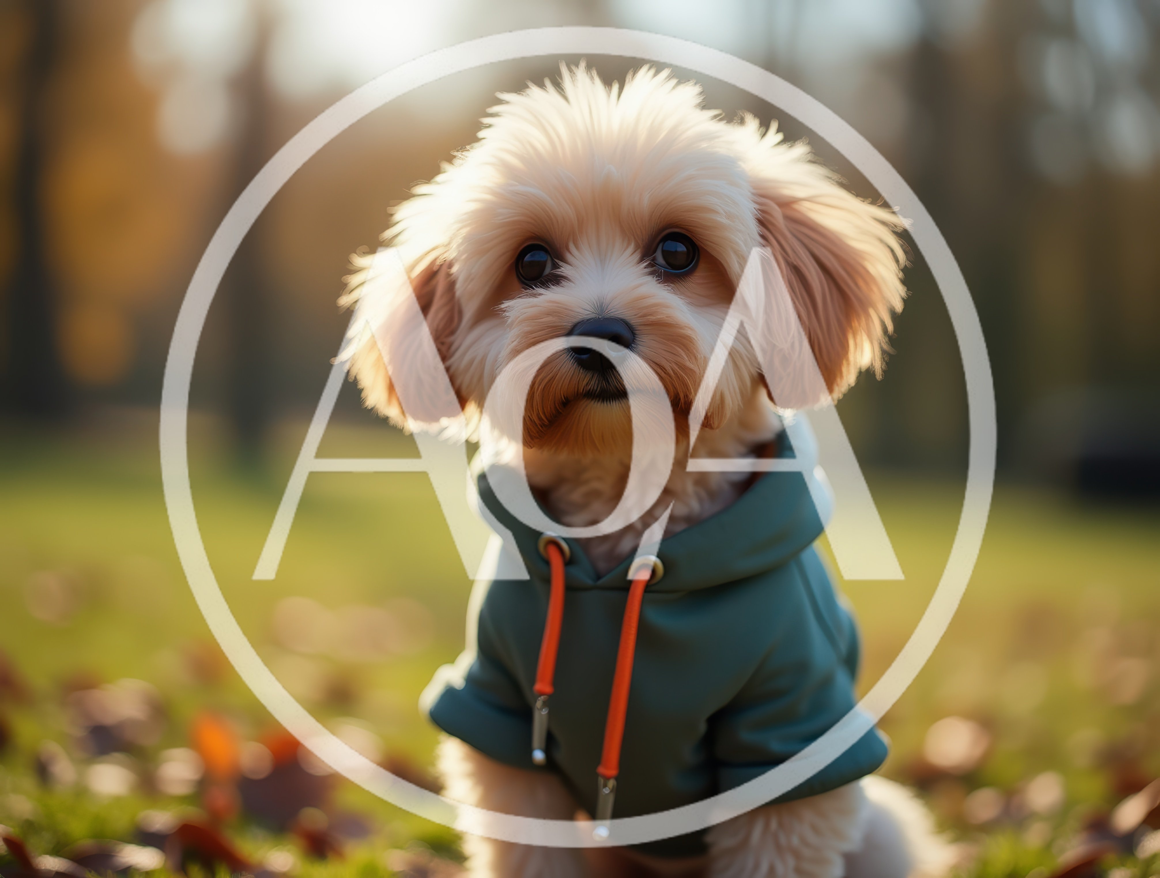 Adorable Fluffy Puppy Wearing A Green Hoodie