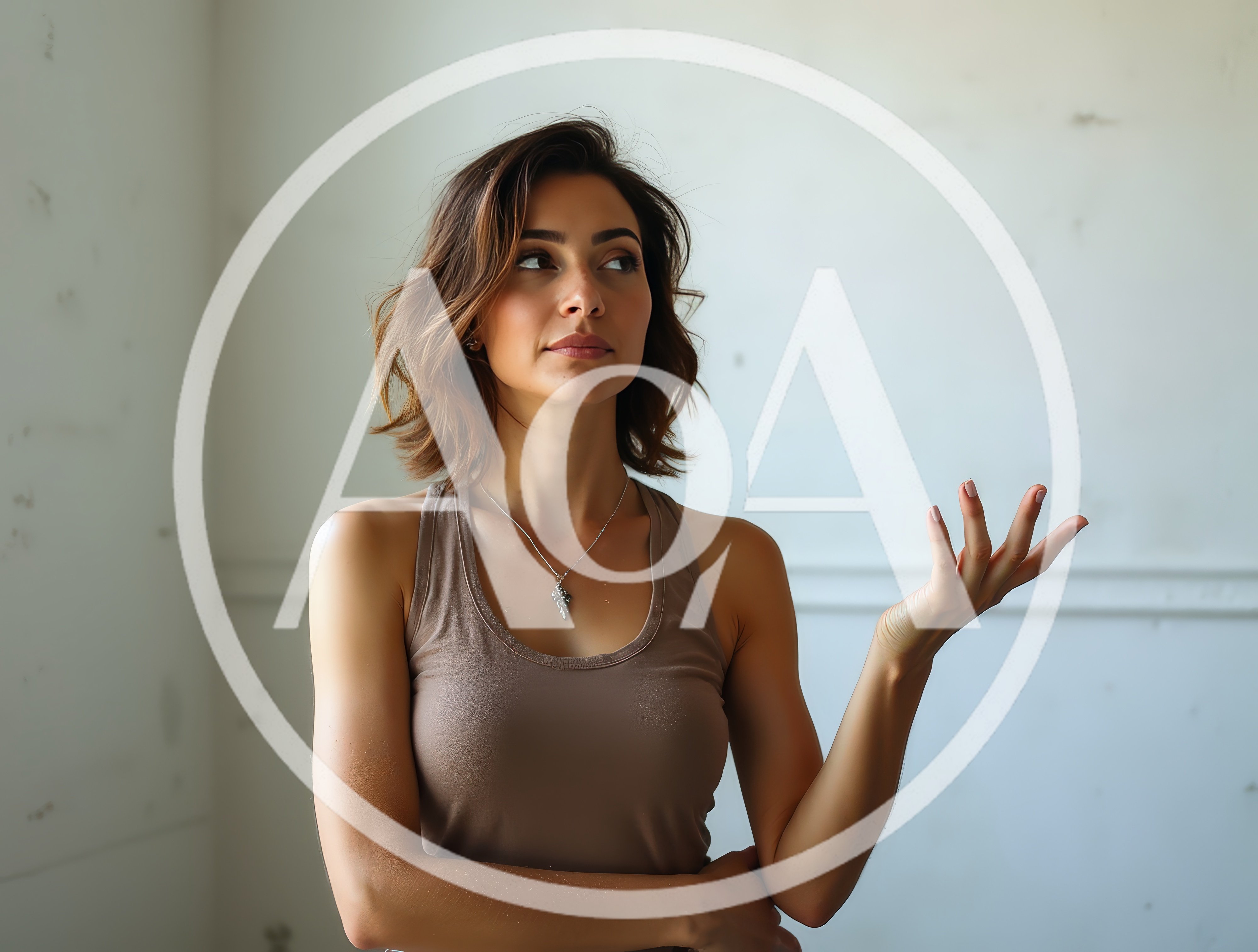 Thoughtful Woman Gesturing With Hand In Studio