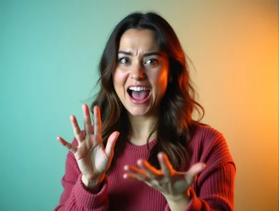 Surprised Woman Expressing Shock With Open Mouth And Gestures