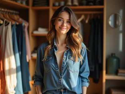 Smiling Woman Standing In A Modern Walk In Closet