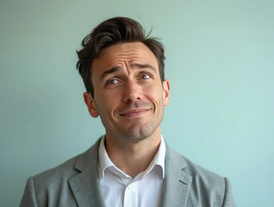Confused Man With Skeptical Expression Looking Up