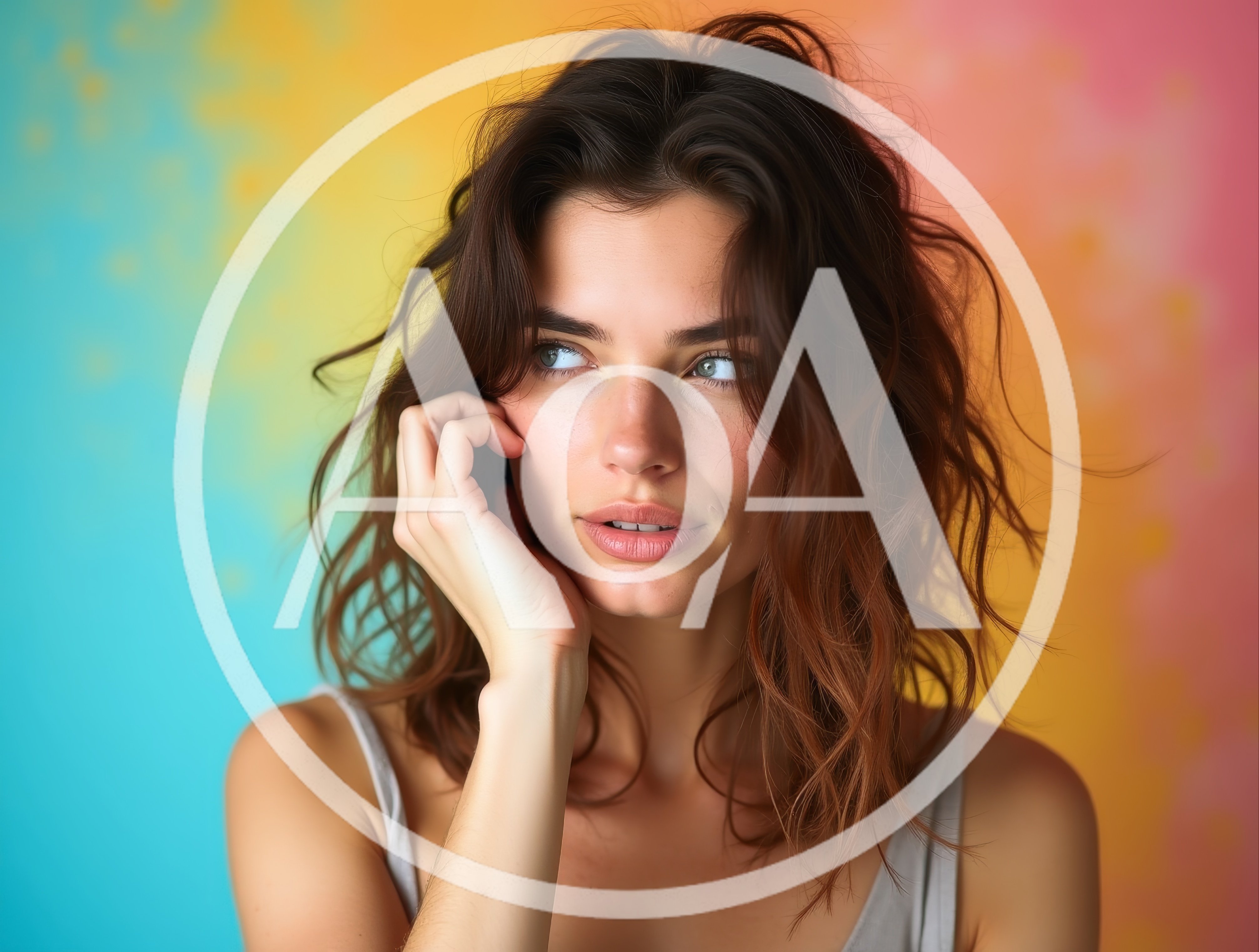 Young Woman With Messy Hair Posing Against Colorful Background