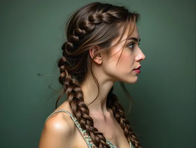 Profile Portrait Of A Young Woman With Braided Hair