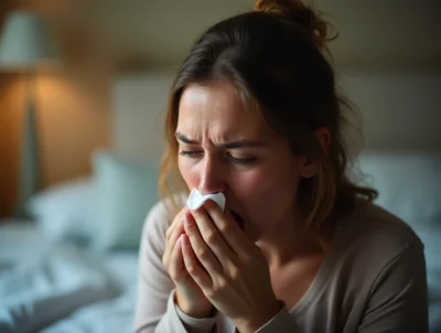 Young Woman Blowing Her Nose With A Tissue
