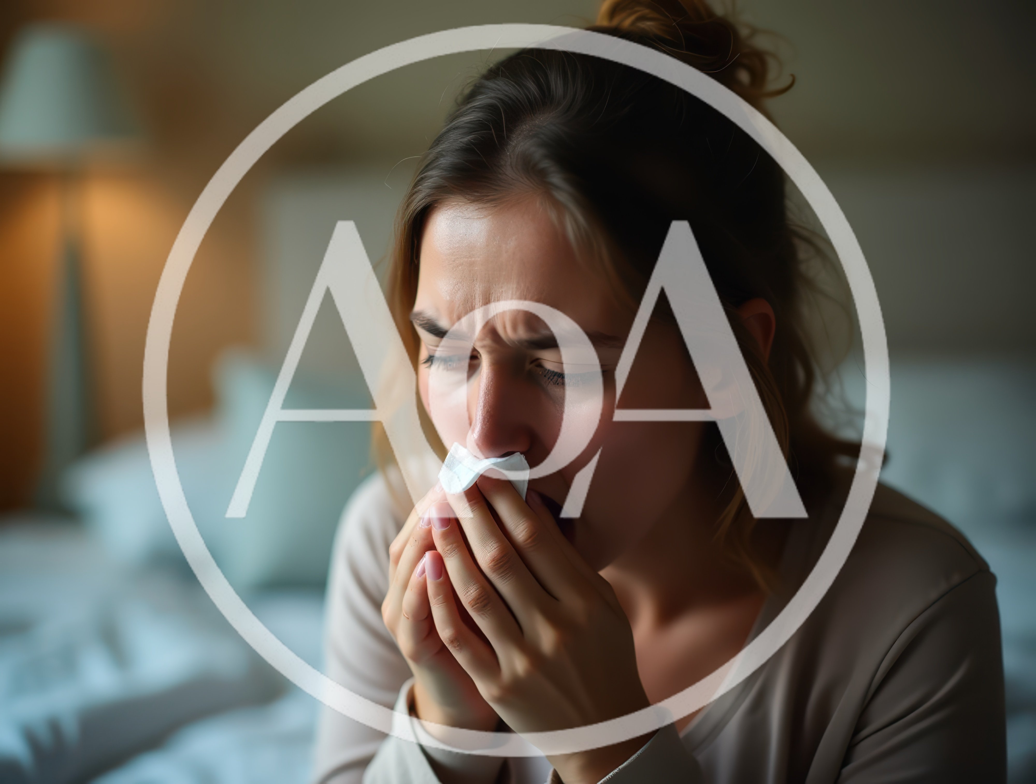Young Woman Blowing Her Nose With A Tissue