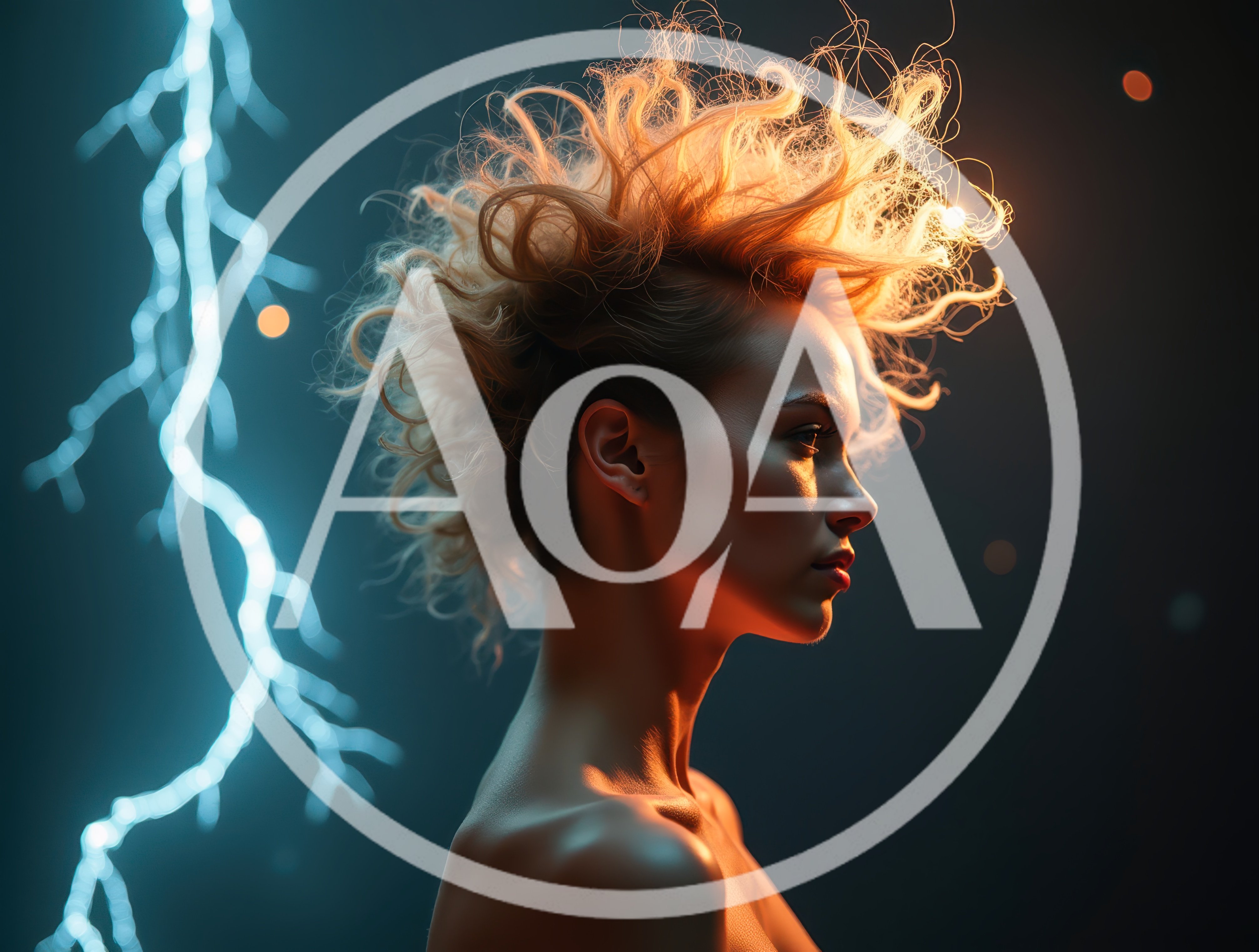 Portrait Of A Woman With Electrified Hair And Lightning