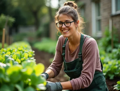 Smiling Woman Gardening In A Vegetable Patch