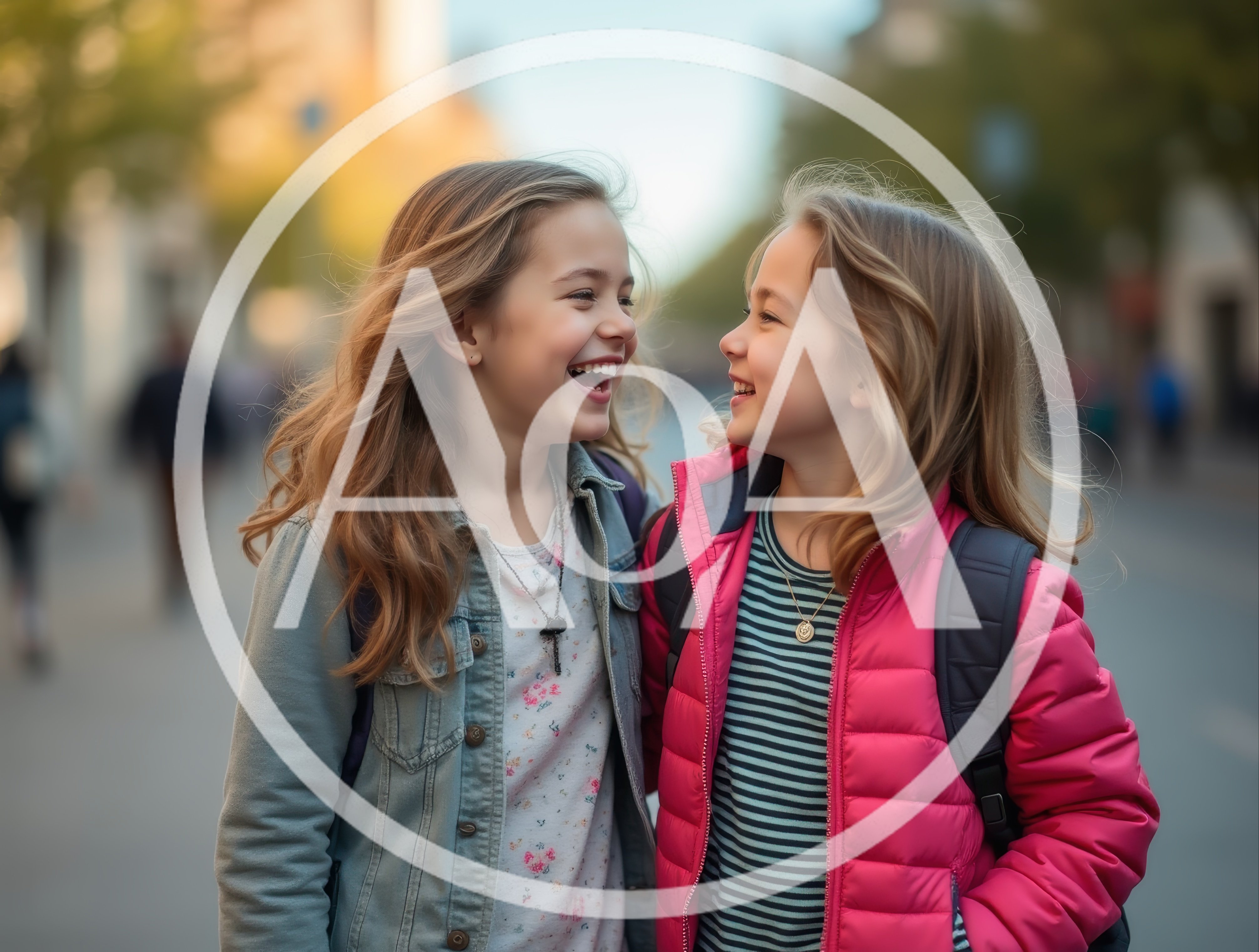 Two Young Girls Laughing Together Outdoors