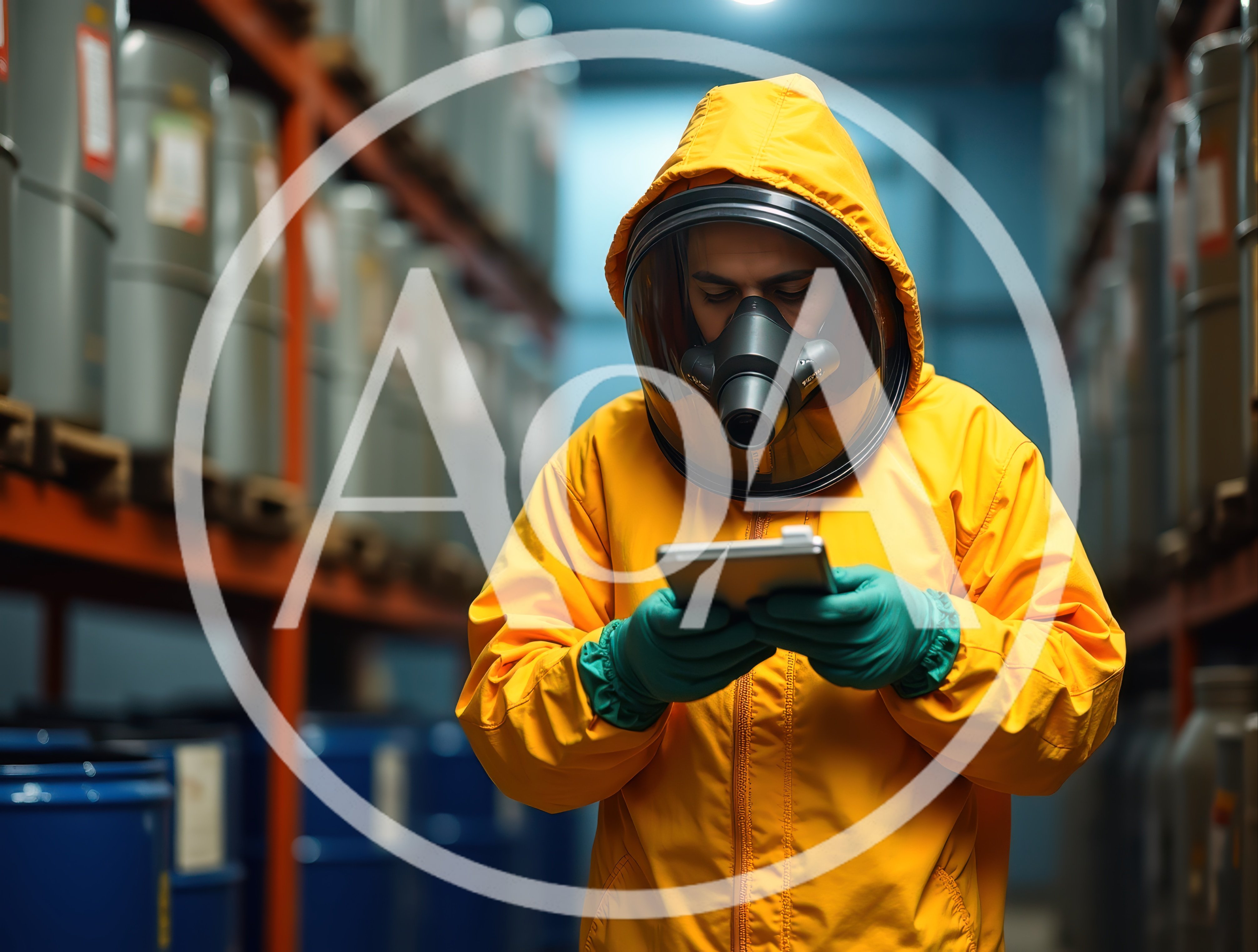 Hazmat Worker Inspecting Inventory With Digital Tablet