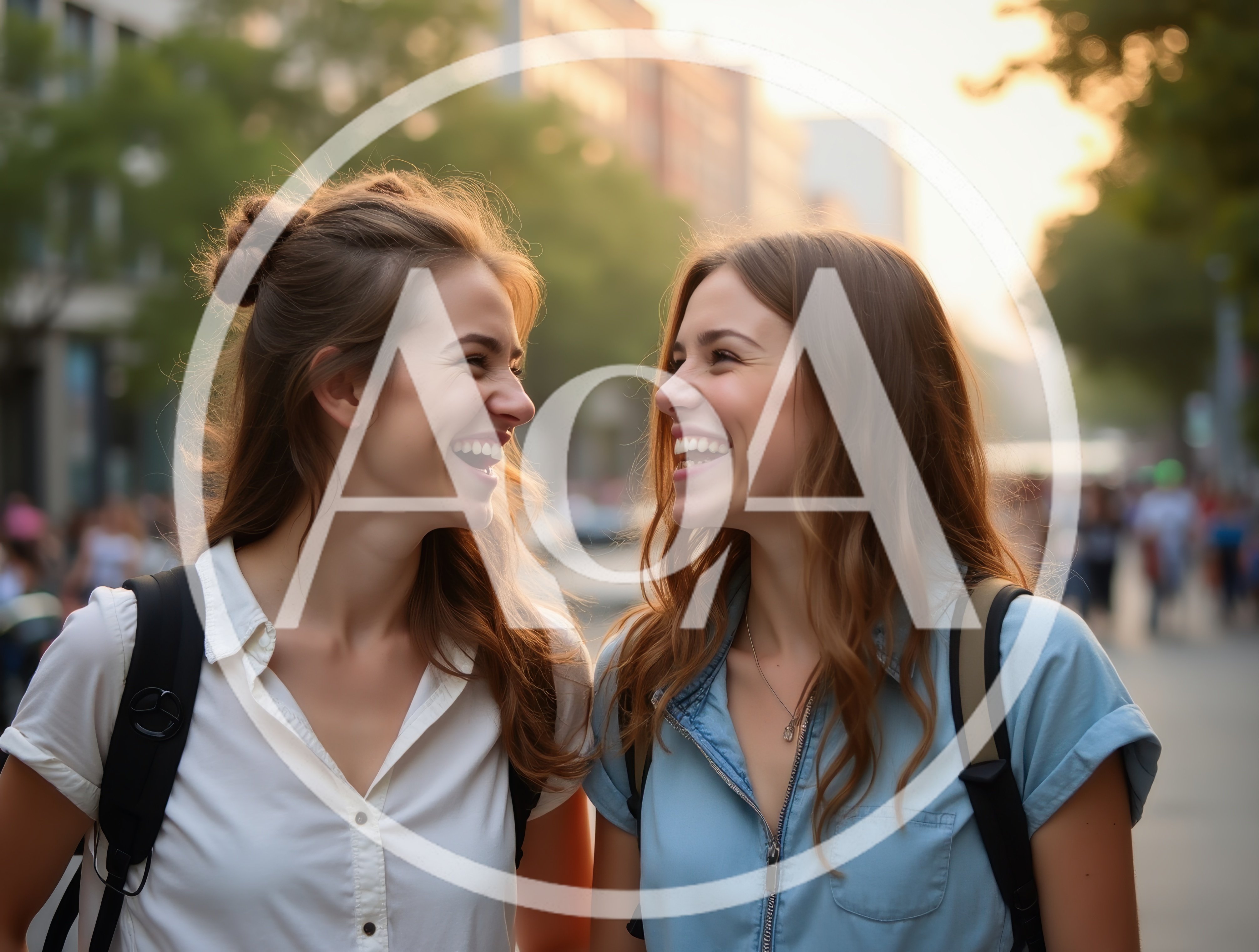 Two Young Women Laughing Together Outdoors