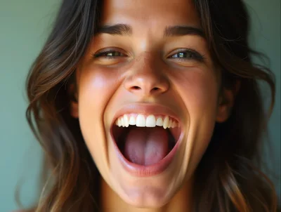 Close Up Portrait Of A Laughing Young Woman