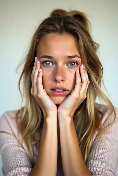 Portrait Of A Young Woman With Hands On Face