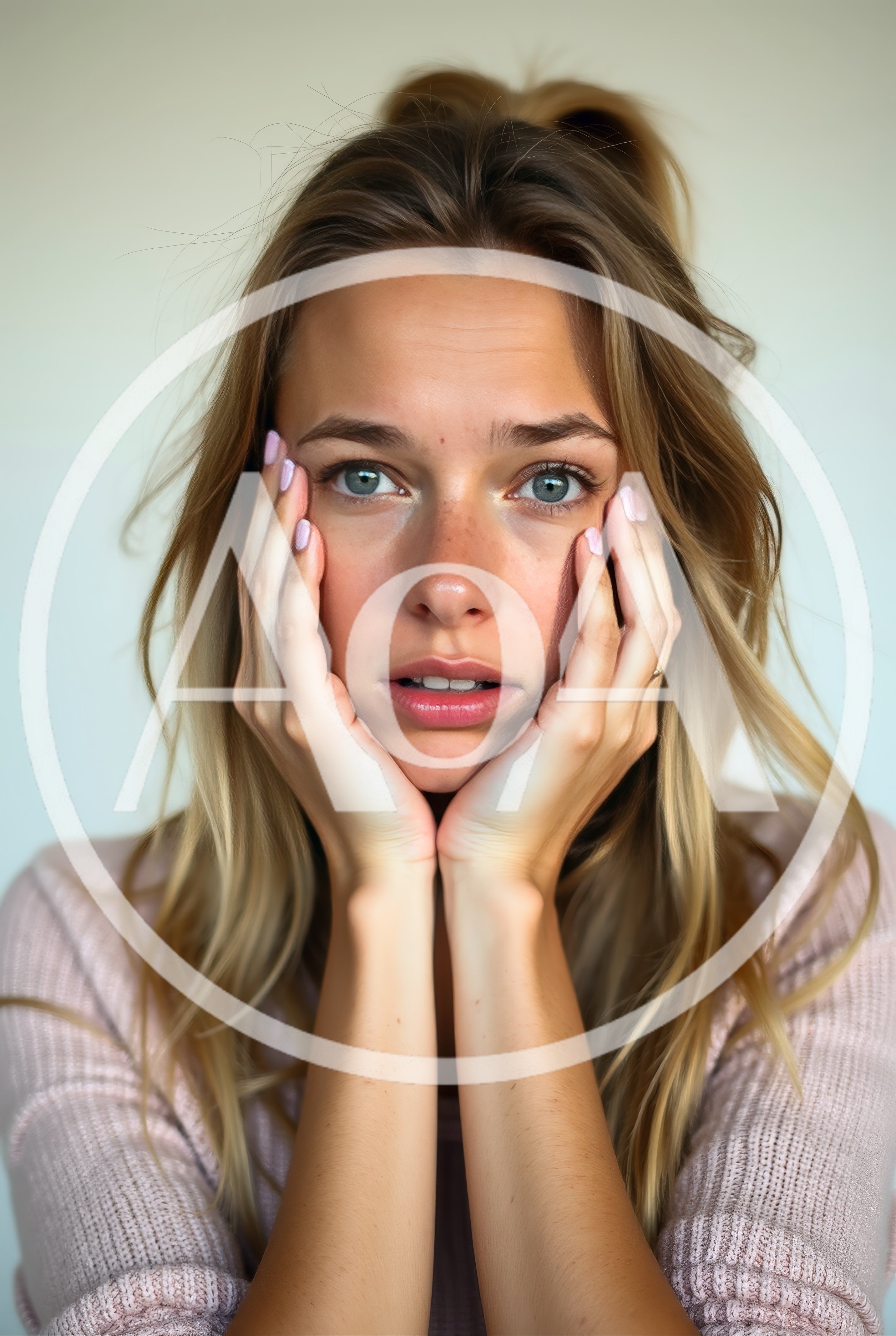 Portrait Of A Young Woman With Hands On Face