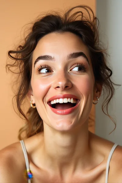 Portrait Of A Joyful Woman Looking Upwards