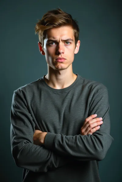 Portrait Of A Serious Young Man With Crossed Arms