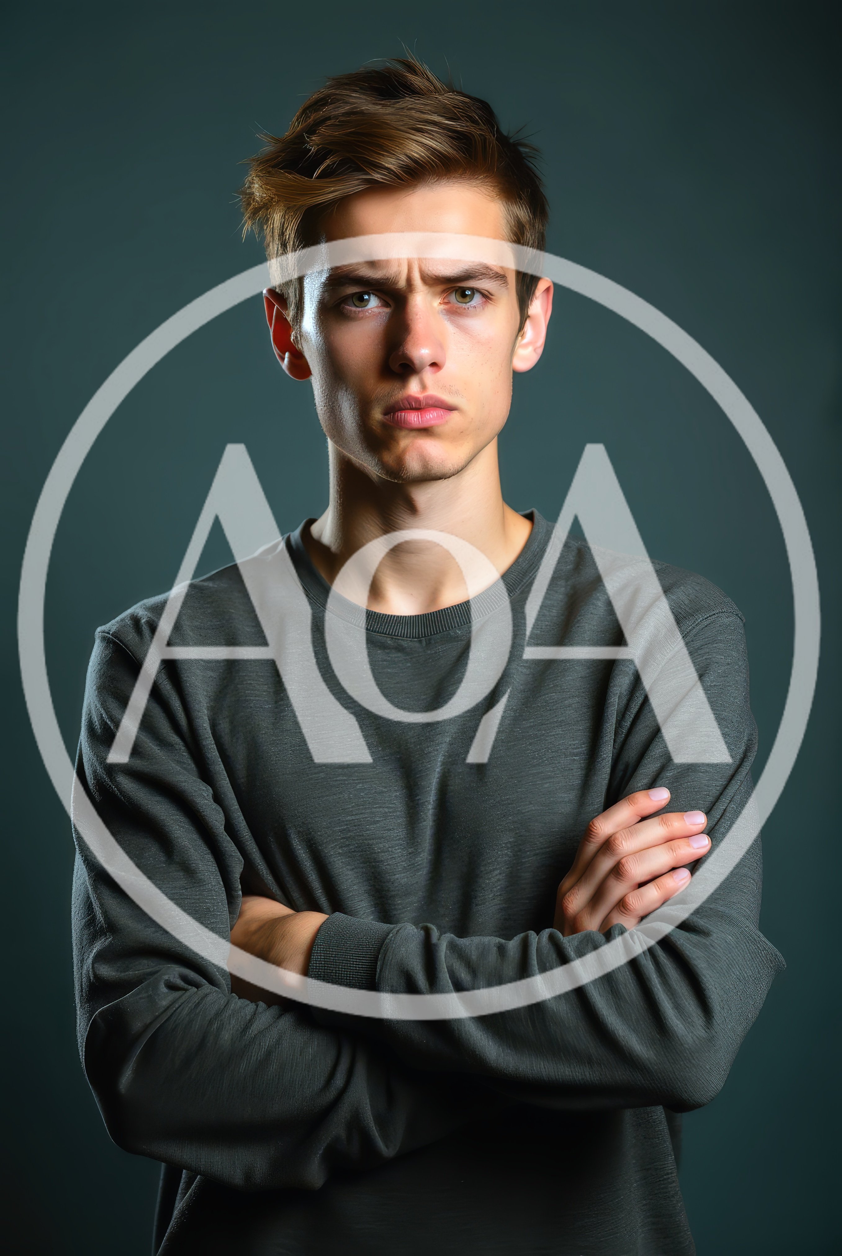 Portrait Of A Serious Young Man With Crossed Arms