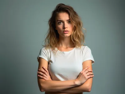 Young Woman With Crossed Arms Looking At Camera