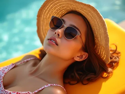 Young Woman Relaxing On A Pool Float