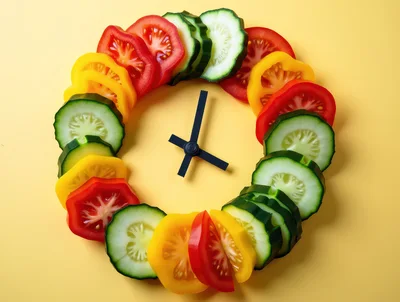 Vegetable Clock Made Of Sliced Fresh Produce