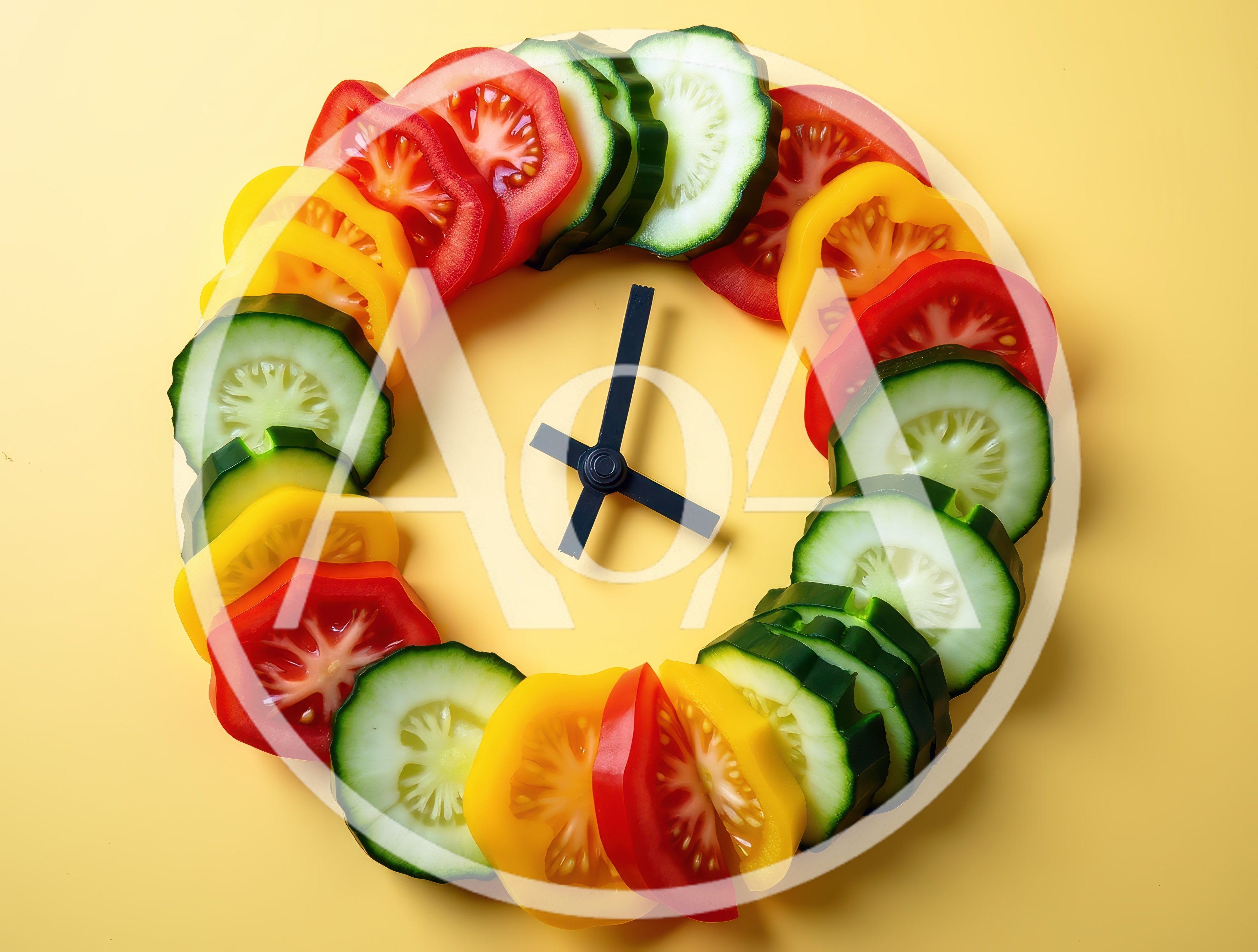 Vegetable Clock Made Of Sliced Fresh Produce
