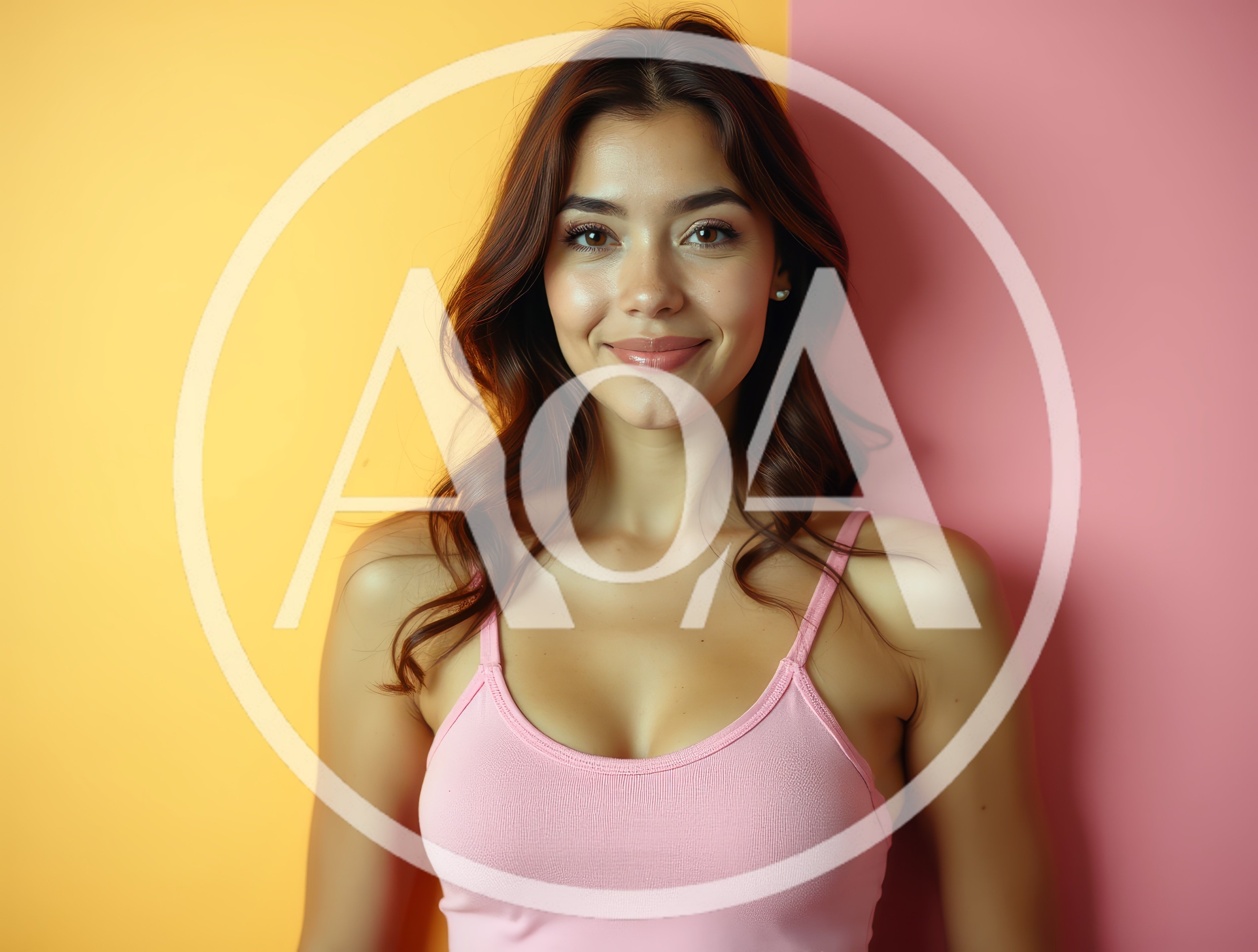 Portrait Of A Smiling Young Woman Against Split Background