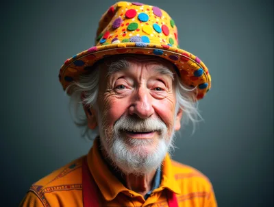 Portrait Of A Cheerful Elderly Man Wearing Polka Dot Hat