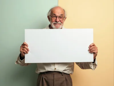 Senior Man Holding Blank White Sign