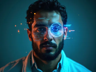 Man With Futuristic Digital Eye Interface Overlay