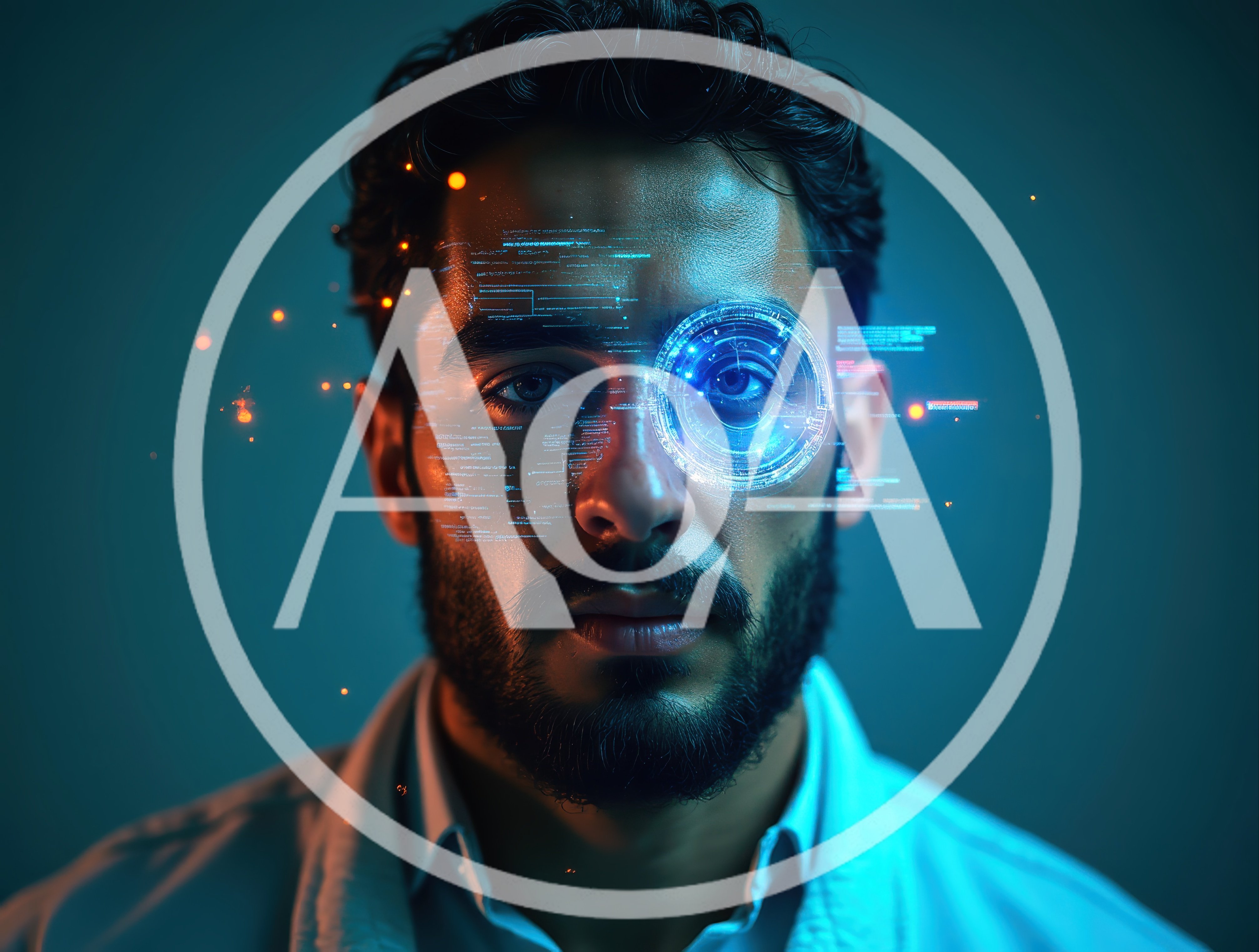 Man With Futuristic Digital Eye Interface Overlay