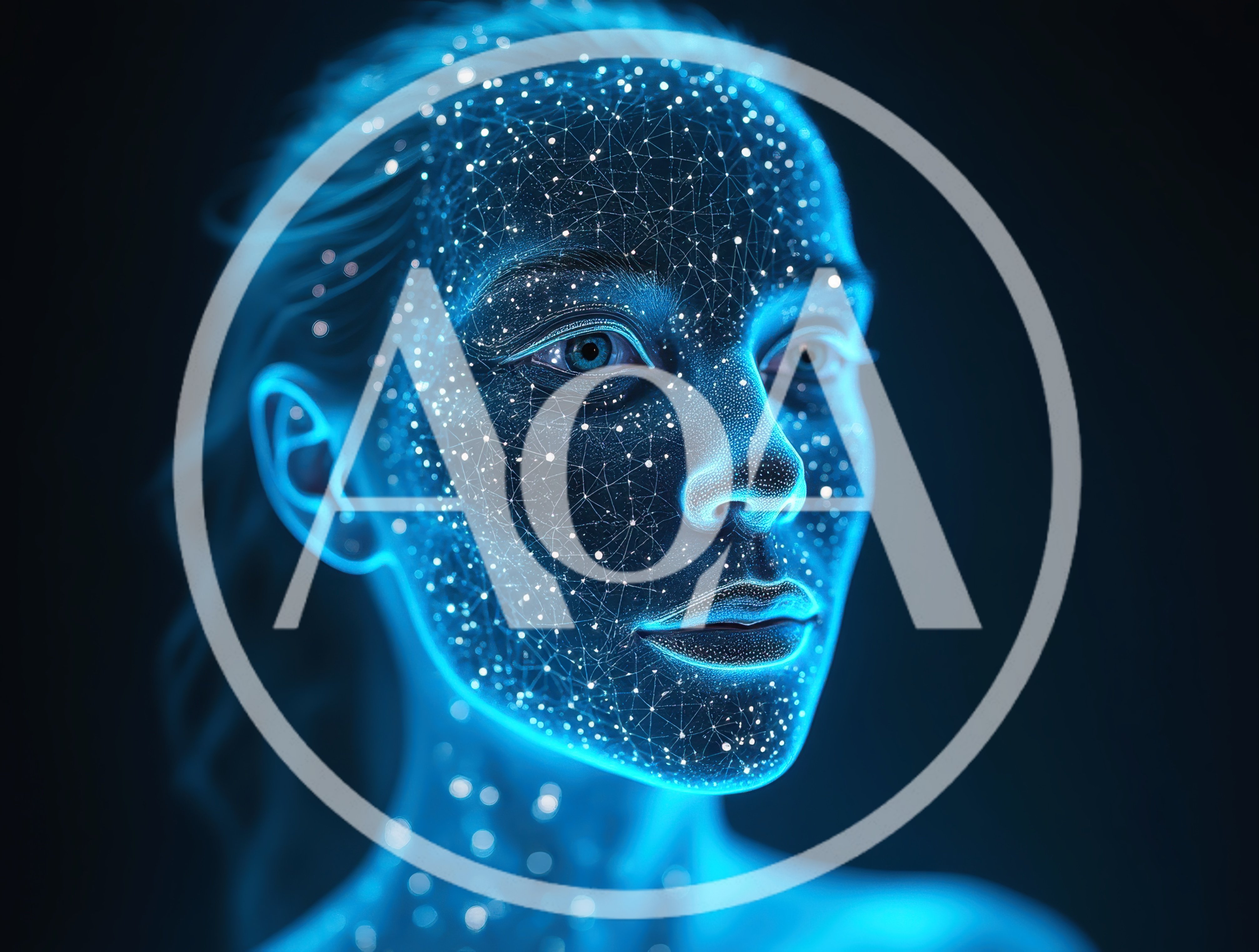Digital Human Face With Glowing Neural Network Overlay